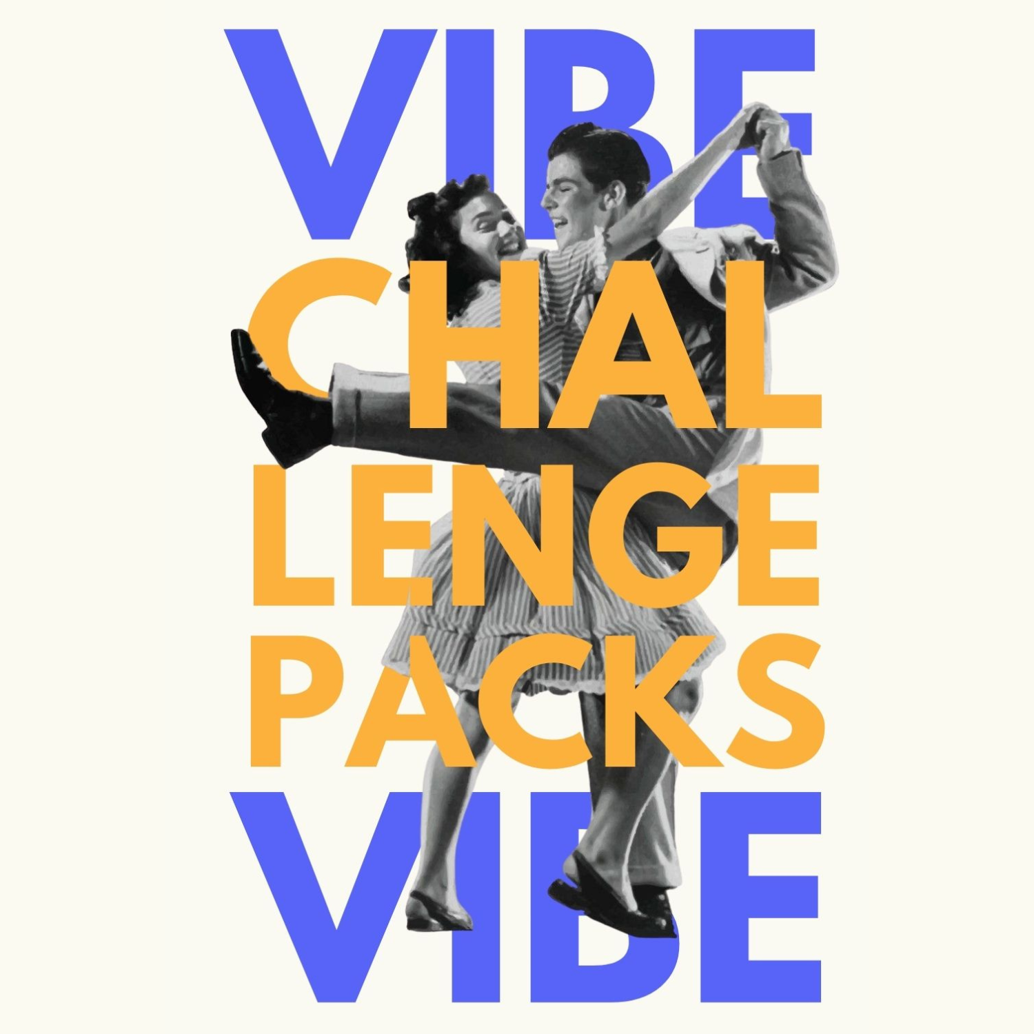 Promotional poster for The Vibe Dance Studio Challenge Packs, featuring a vintage dancing couple and bold typography advertising limited-time class passes.